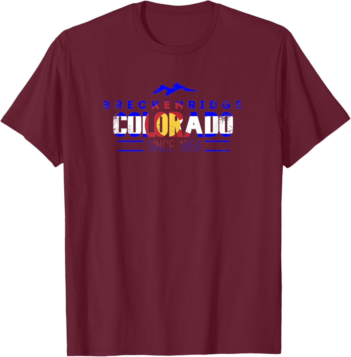 Breckenridge Colorado Flag Distressed Mountain Ski Design T-Shirt - T-Shirt | Maroon
