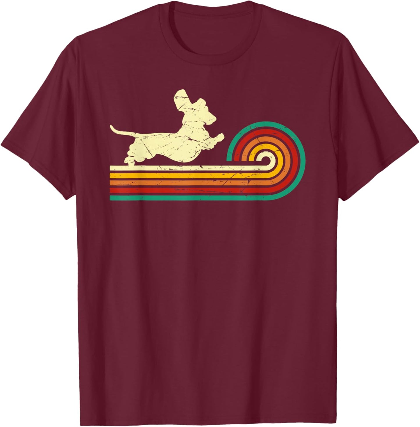 Dachshund Vintage Silhouette 60s 70s Retro Gifts Dog Lover T-Shirt - T-Shirt | Maroon