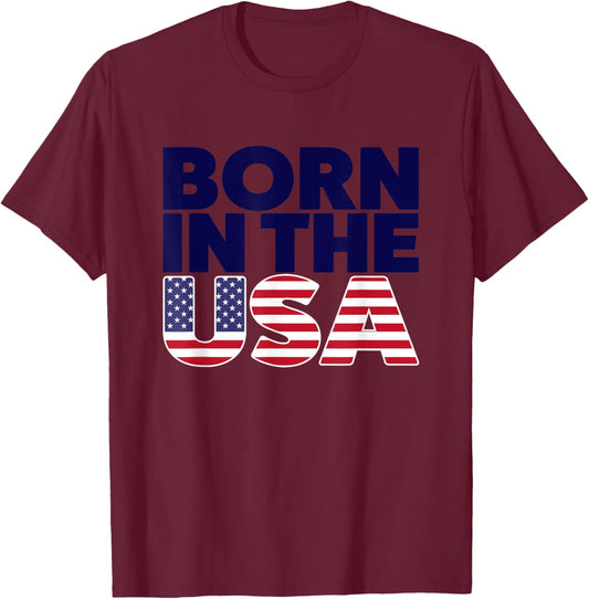Proud Born In The USA Novelty Graphic & Cool Designs T-Shirt - T-Shirt | Maroon
