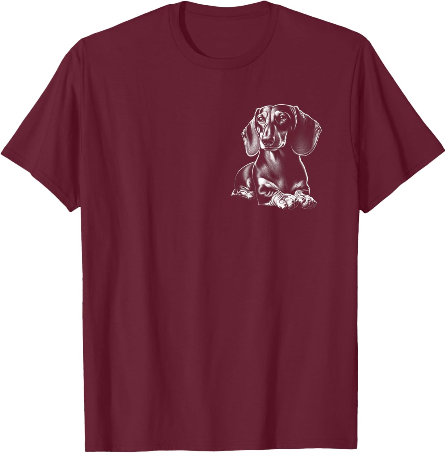 Super Cute Dachshund in Lying Pose on Chest T-Shirt - T-Shirt | Maroon