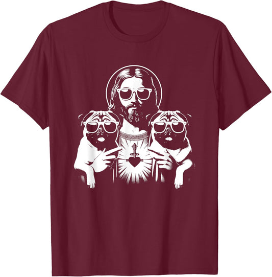 Jesus Pugs - Funny Christian Religious Dog Lover Men Women Girls Kids T-Shirt - T-Shirt | Maroon