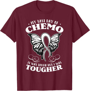 My Last Day Of Chemo Shirt Chemotherapy Butterfly Gift T-Shirt - T-Shirt | Maroon