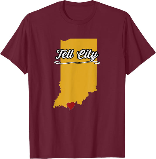 City of TELL CITY Indiana | Hoosier Novelty Merch Gift T-Shirt - T-Shirt | Maroon