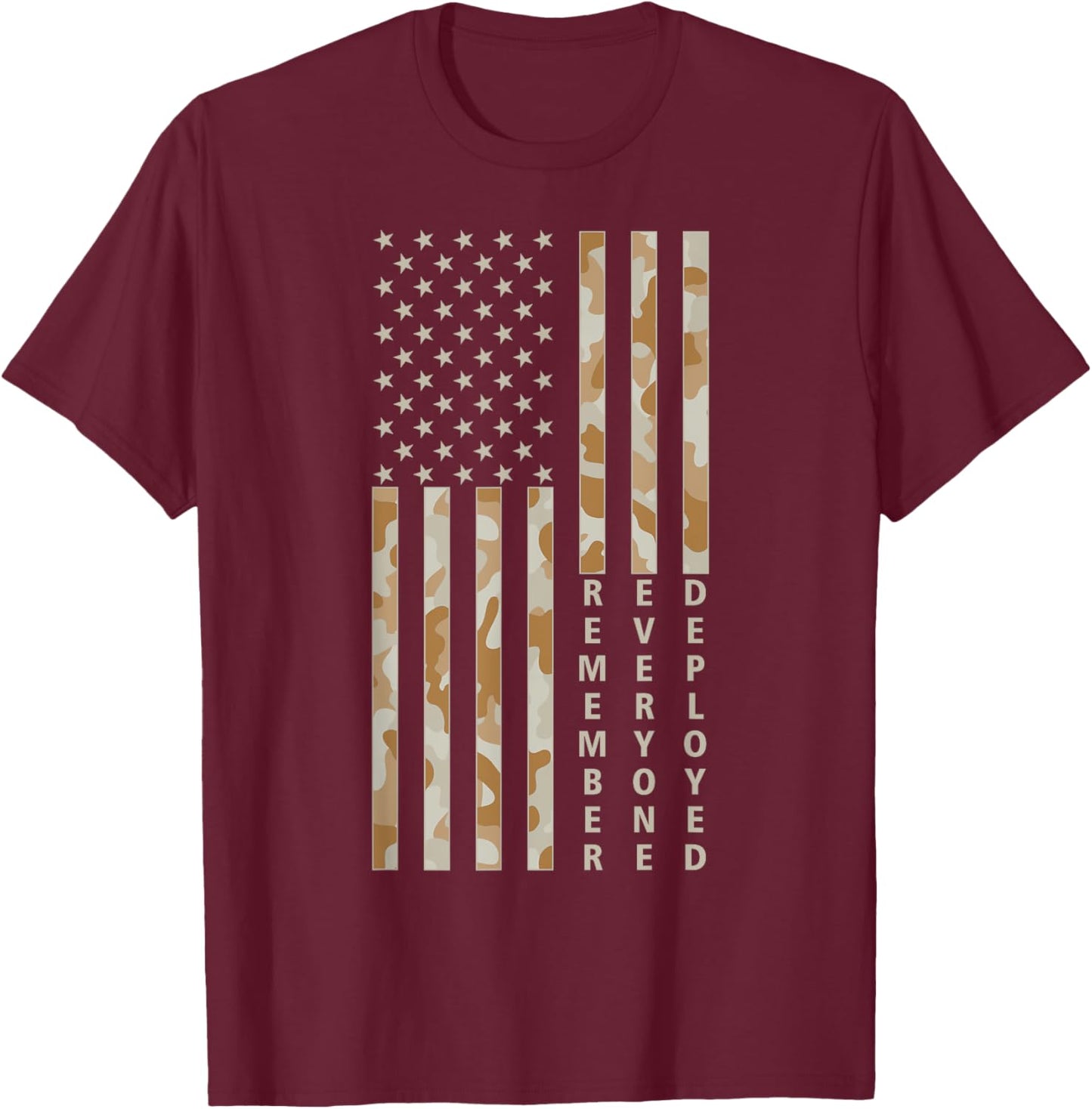 RED Friday Remember Everyone Deployed Camo Flag Tan Military T-Shirt - T-Shirt | Maroon