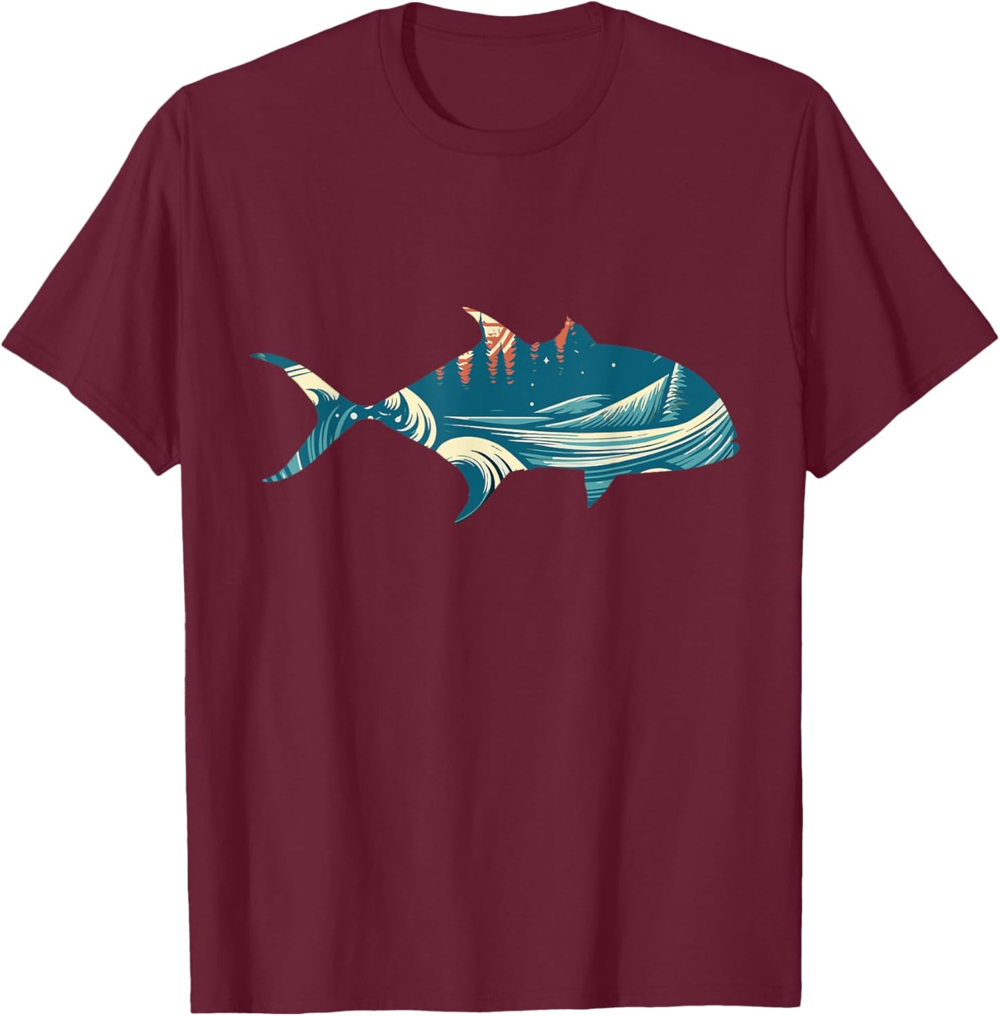 Retro Giant Trevally Fishermens Vintage Fins T-Shirt - T-Shirt | Maroon