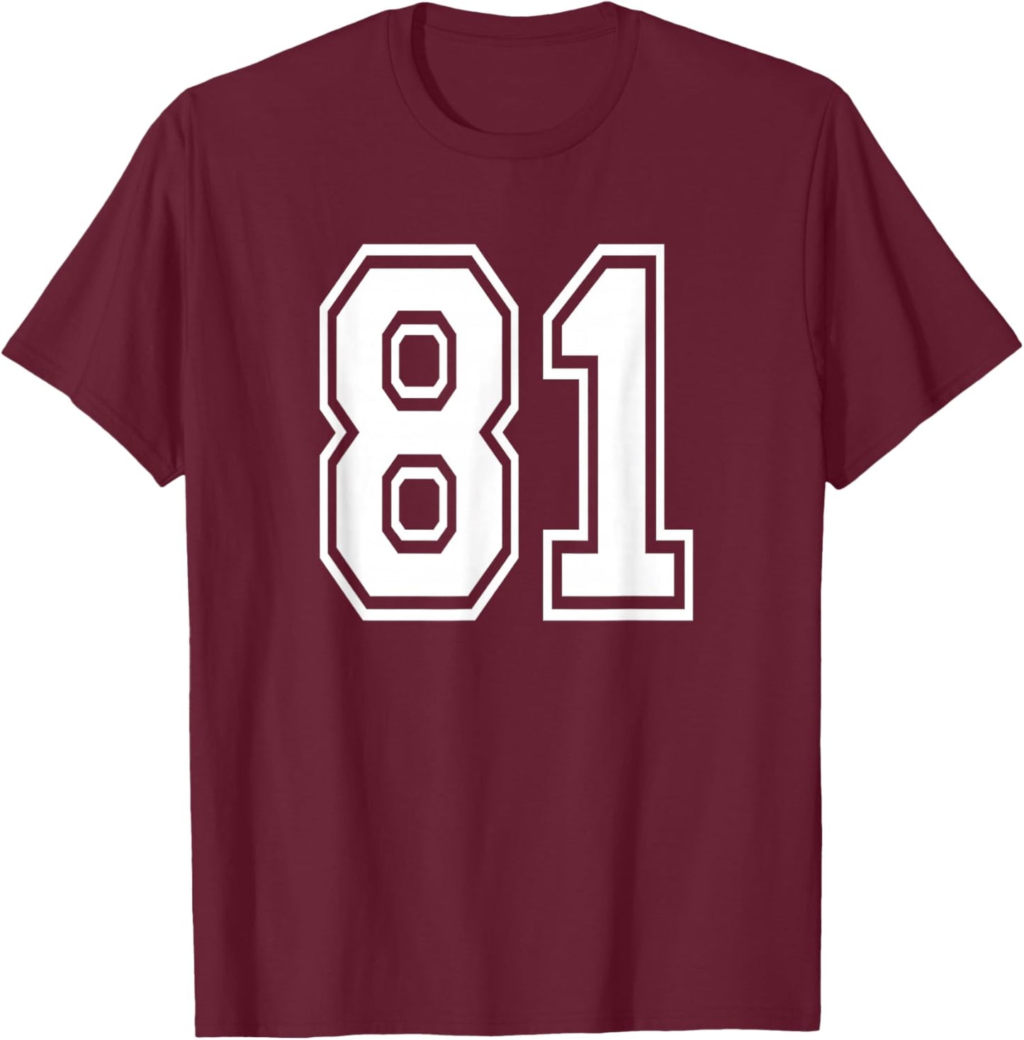 Number 81 Numbered Uniform Sports Jersey Team 81st Birthday T-Shirt - T-Shirt | Maroon