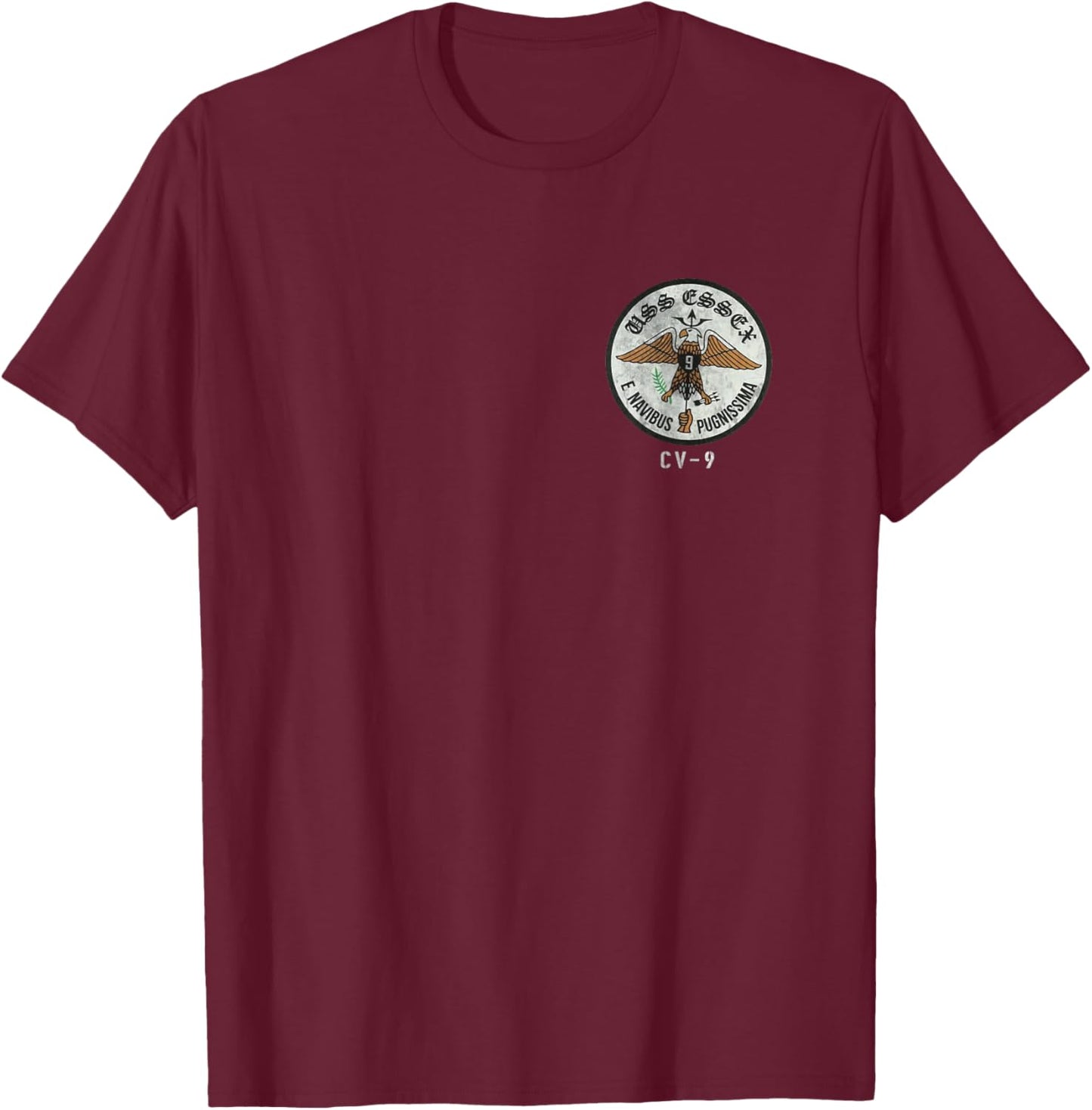 USS Essex CV-9 Logo American Flag Aircraft Carrier Veteran T-Shirt - T-Shirt | Maroon