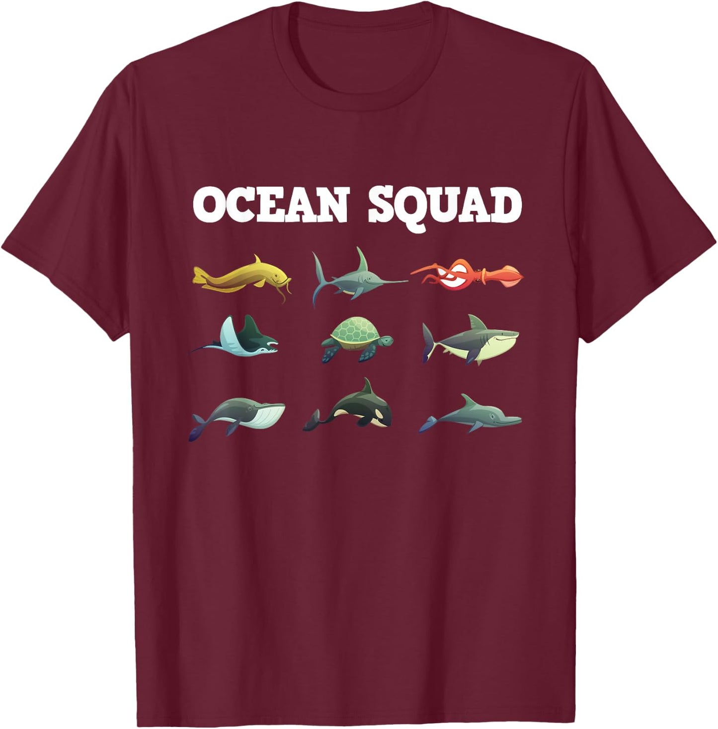 Cute Ocean Creatures Funny Sea Animals Fish Lover Gift Kids T-Shirt - T-Shirt | Maroon