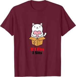 If I Fits I Sits Cat In A Box design T-Shirt - T-Shirt | Maroon