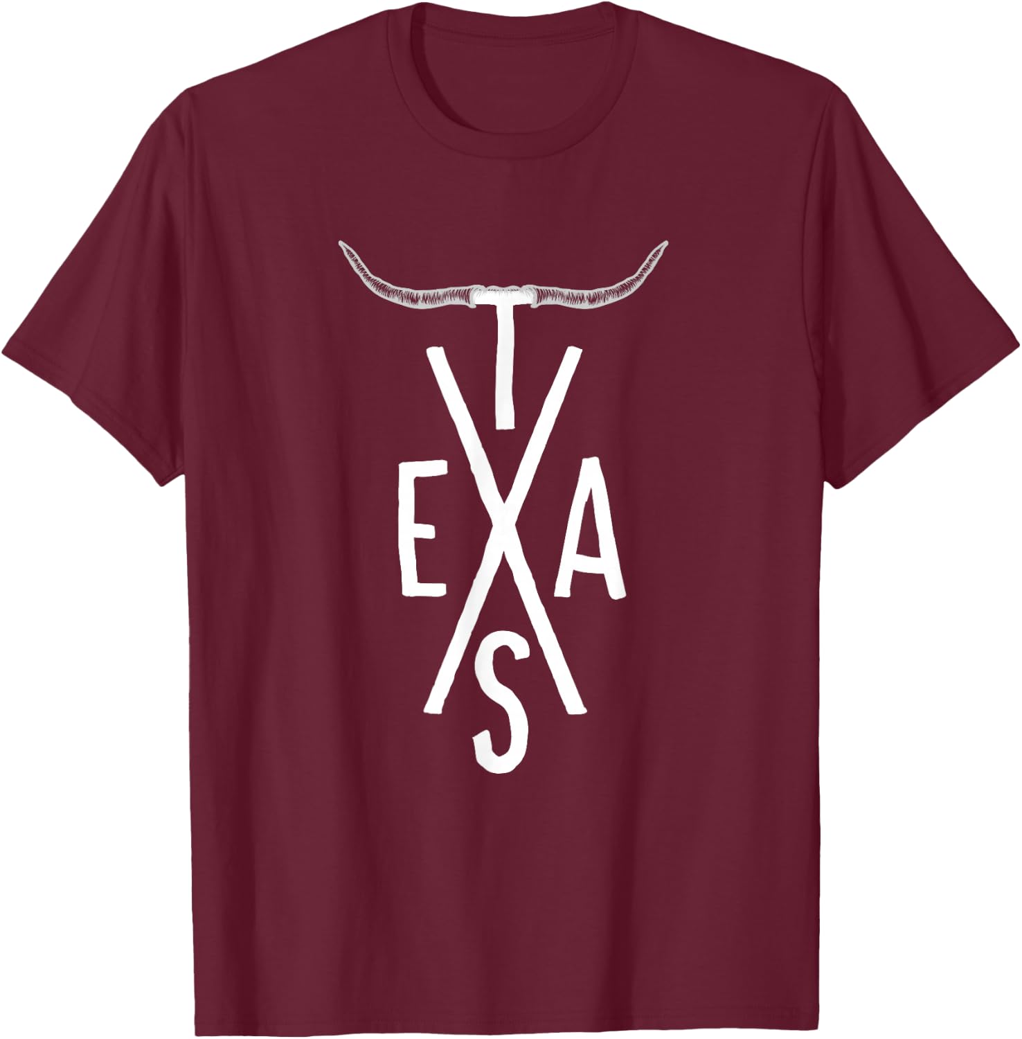 Cool Texas Souvenir Long Cow Horns USA Cowboy Traveler Gift T-Shirt - T-Shirt | Maroon