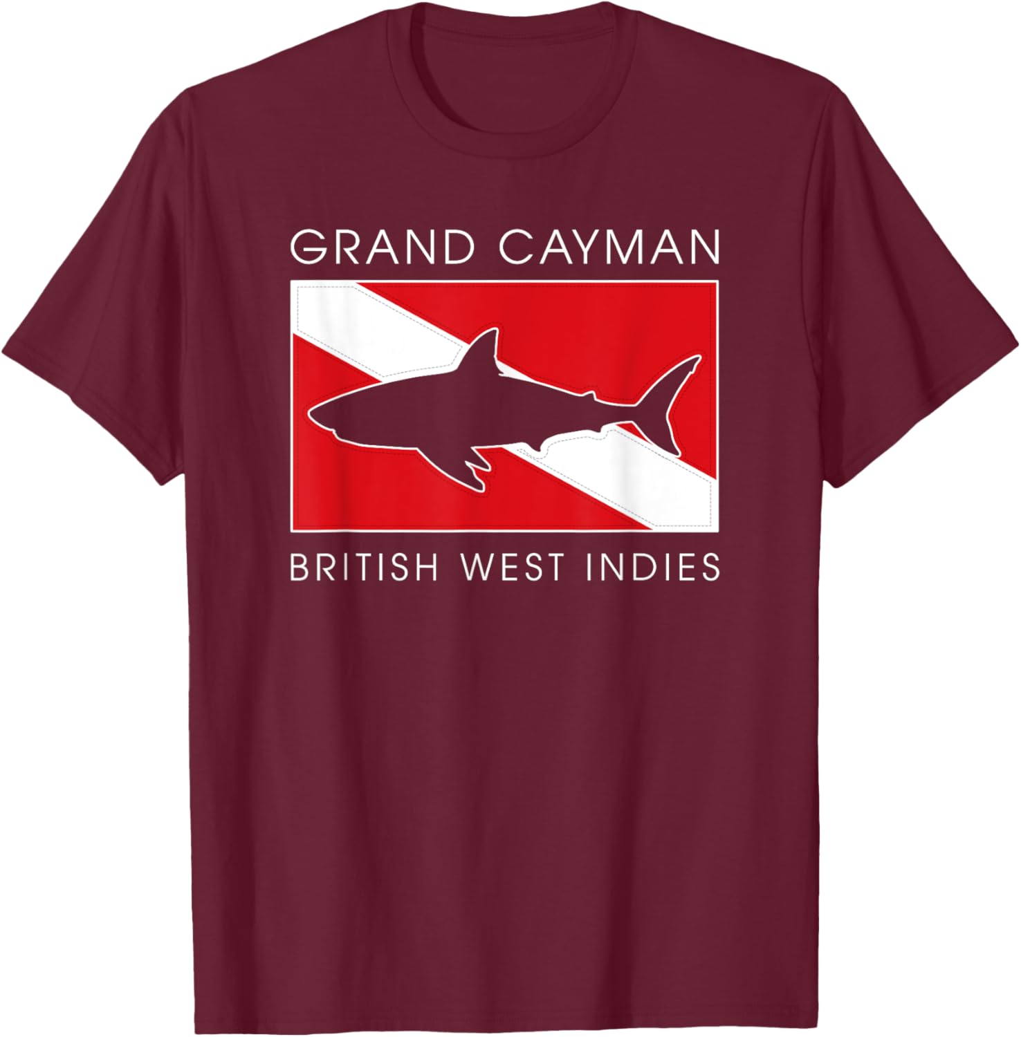 Retro Shark Scuba Diver Grand Cayman Islands Scuba Dive Flag T-Shirt - T-Shirt | Maroon