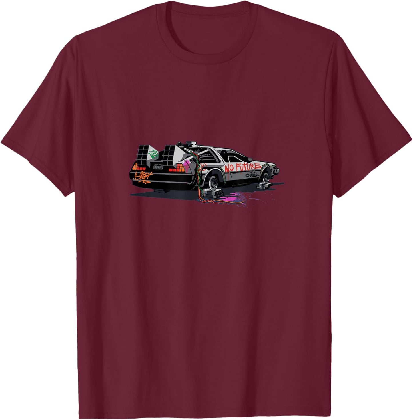 No Future De Lorean Movie Graffiti Car Geek Funny Gift T-Shirt - T-Shirt | Maroon