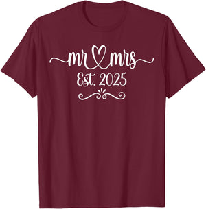 Mr. And Mrs. Est. 2025 Just Married Wedding Husband & Wife T-Shirt - T-Shirt | Maroon