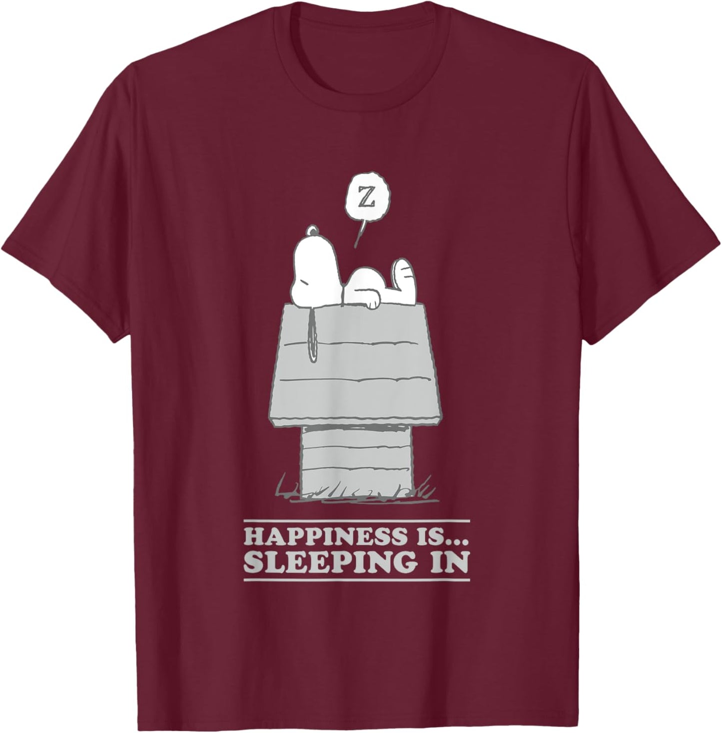 Peanuts Happiness Is Sleeping In Snoopy T-Shirt - T-Shirt | Maroon