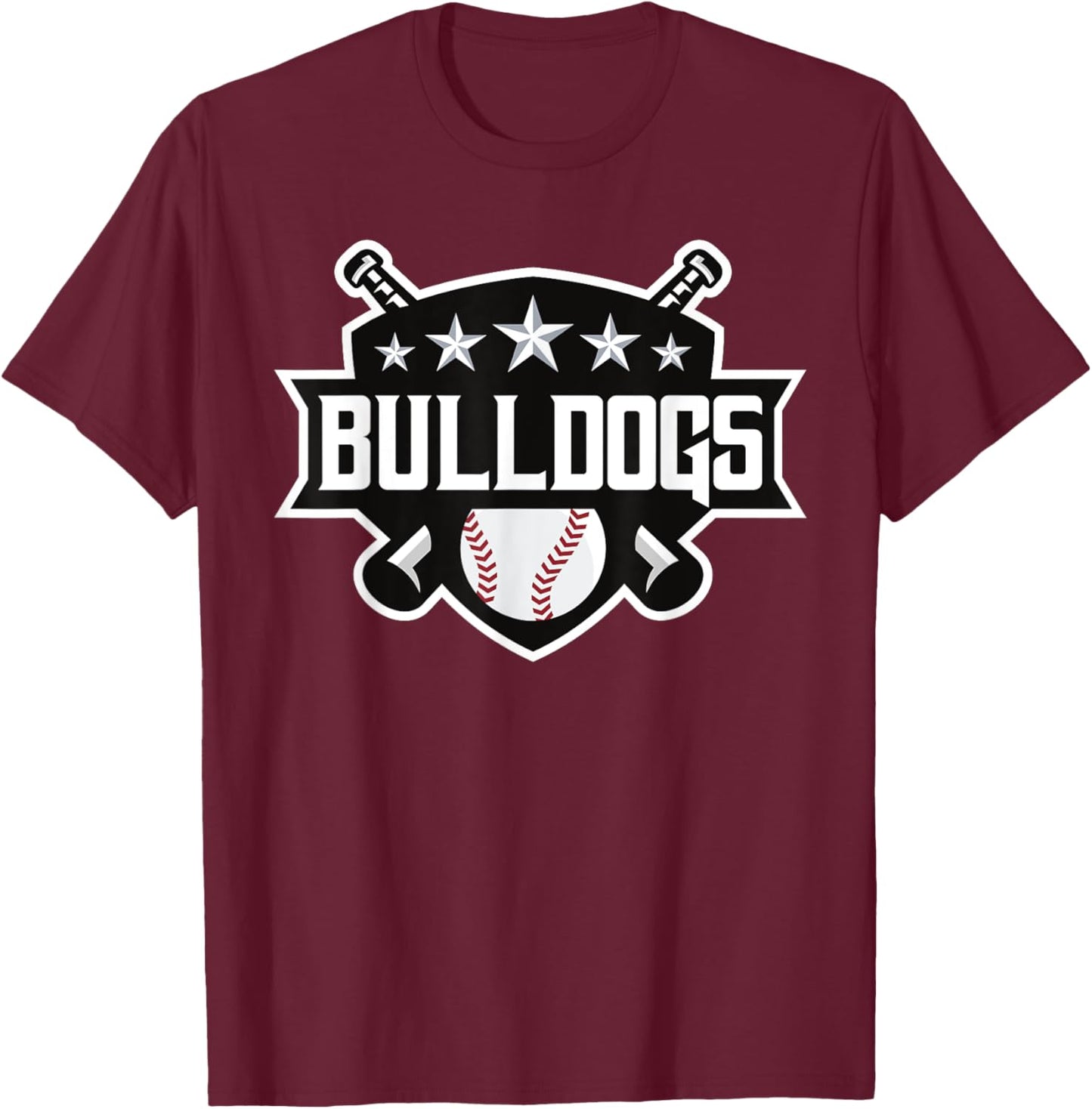 Bulldogs Black Baseball Game Day Print Stars Mom Dad T-Shirt - T-Shirt | Maroon