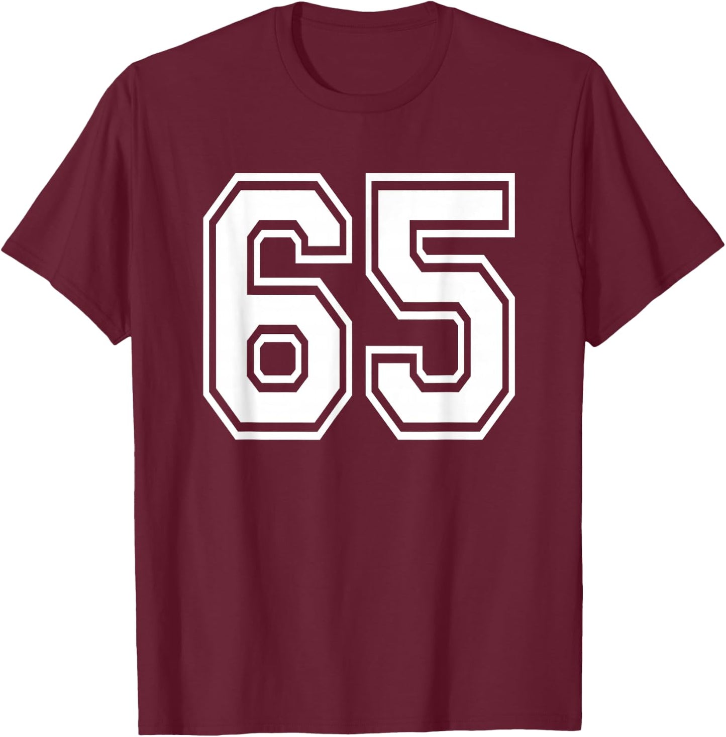 Number 65 Numbered Uniform Sports Jersey Team 65th Birthday T-Shirt - T-Shirt | Maroon