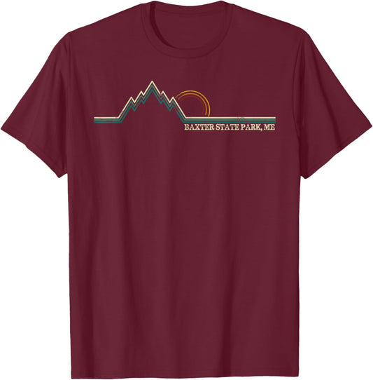 Retro Mountains Baxter State Park, Maine Summer Hiking T-Shirt - T-Shirt | Maroon