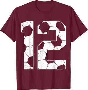12th Birthday Boy Soccer Player Football 12 Years Old T-Shirt - T-Shirt | Maroon