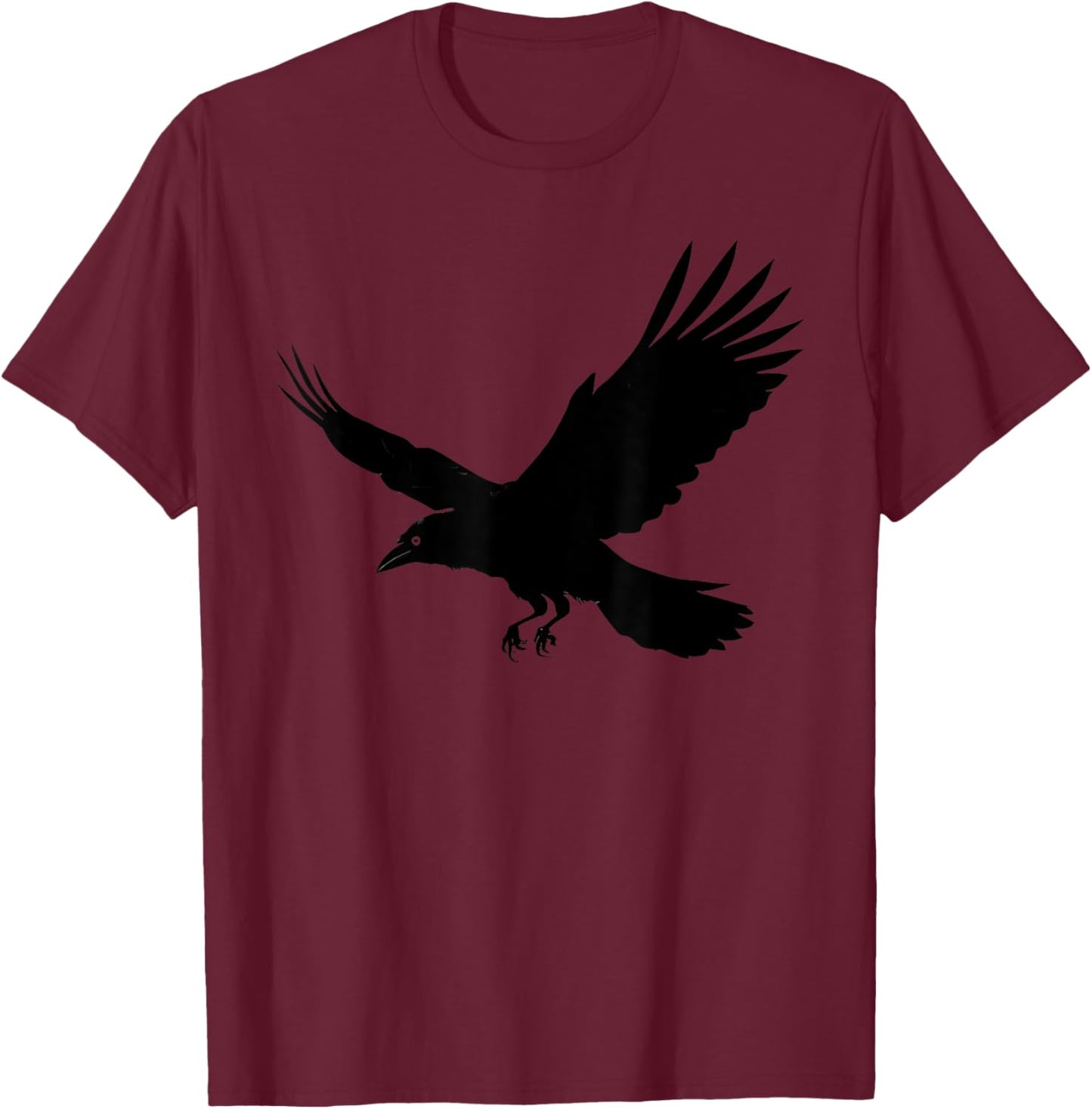 Beautiful Black Crow Raven Bird In Flight Silhouette T-Shirt - T-Shirt | Maroon