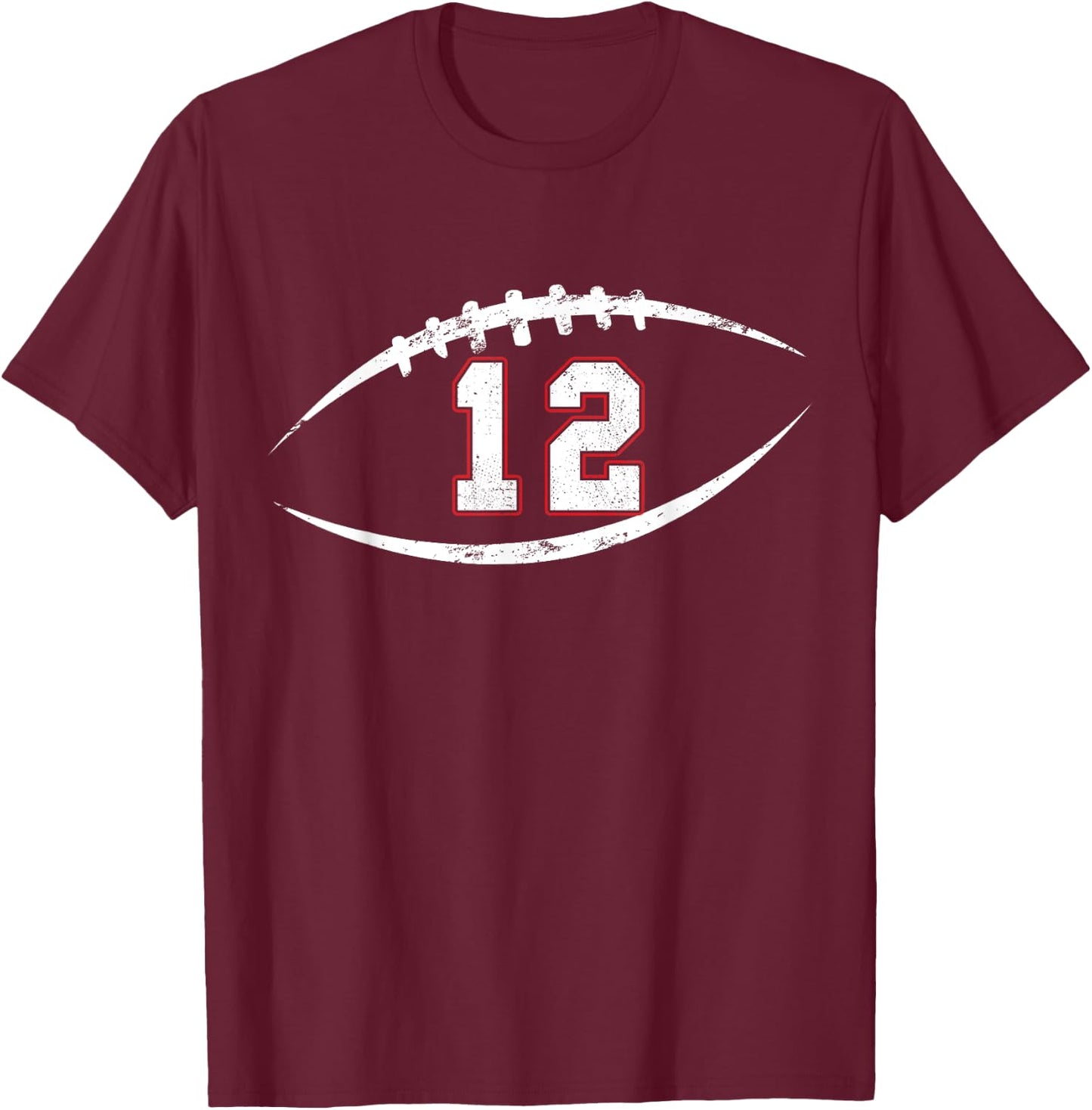 12 Number Vintage Football Player 12 Lucky Number Birthday T-Shirt - T-Shirt | Maroon