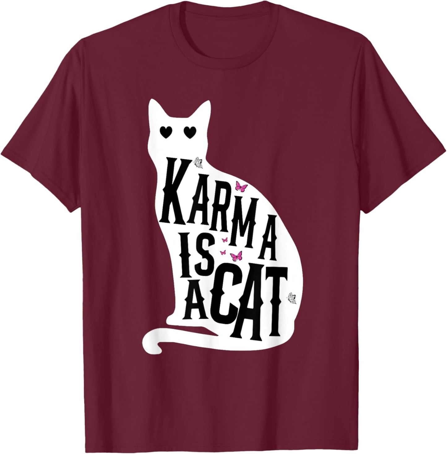Retro Karma Is A Cat Funny Women Kids Meme T-Shirt - T-Shirt | Maroon