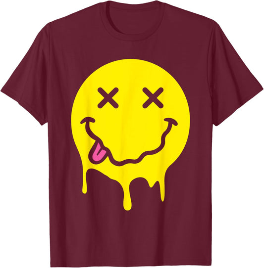 Melting Yellow Smile Funny Smiling Melted Dripping Face Cute T-Shirt - T-Shirt | Maroon