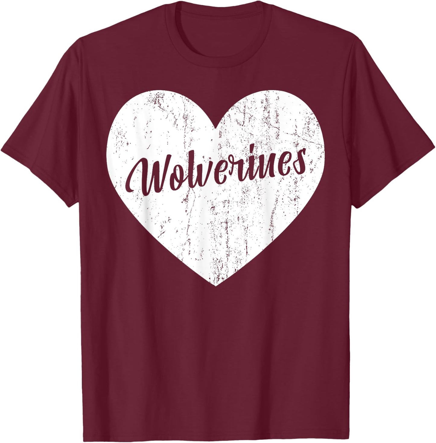 Wolverines School Sports Fan Team Spirit Mascot Heart Gift T-Shirt - T-Shirt | Maroon