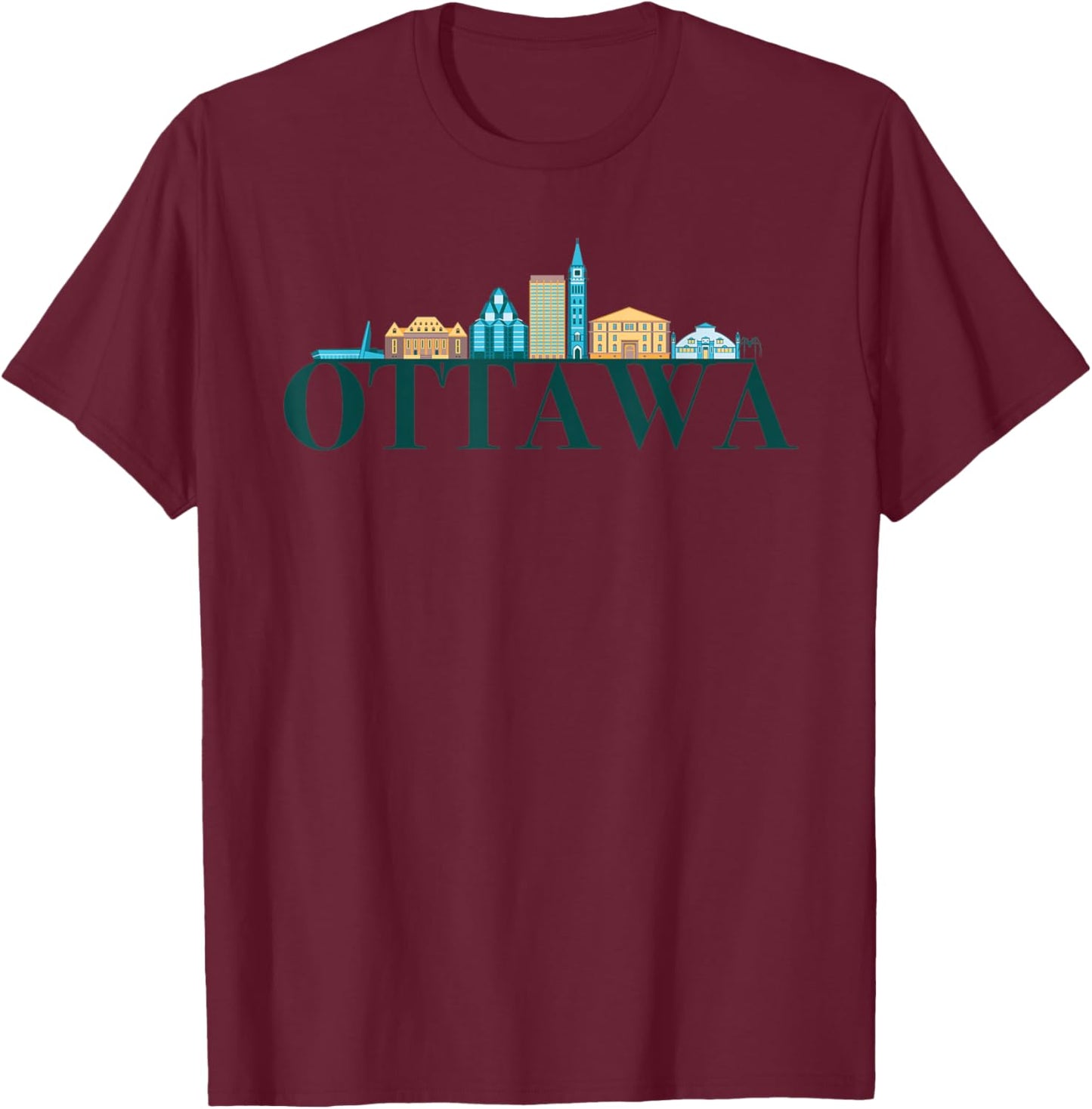 Ottawa Canada City Skyline Silhouette Outline Sketch T-Shirt - T-Shirt | Maroon