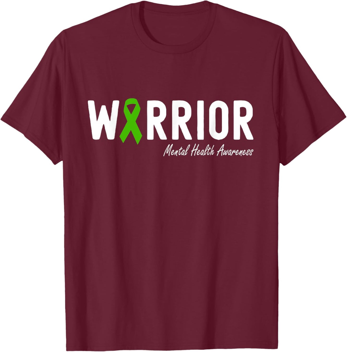Mental Health Awareness Month Green Ribbon T-Shirt - T-Shirt | Maroon