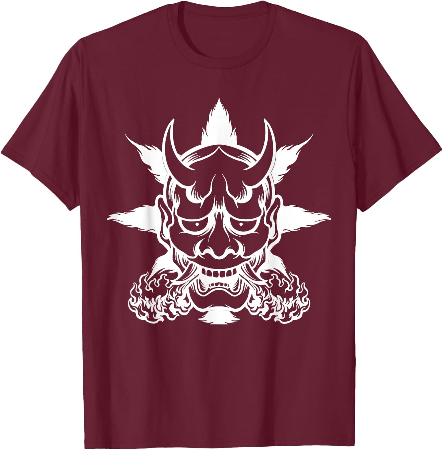 Japanese Demon Oni Mask Harajuku T-Shirt - T-Shirt | Maroon