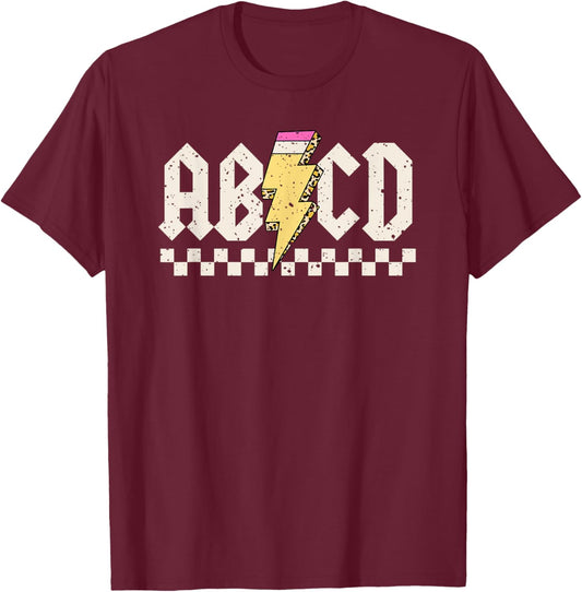 Boys Girls Teachers ABCD Rock Graphic Back to School Class T-Shirt - T-Shirt | Maroon