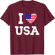 I Love USA | American Flag Heart | Freedom Patriotic T-Shirt - T-Shirt | Maroon