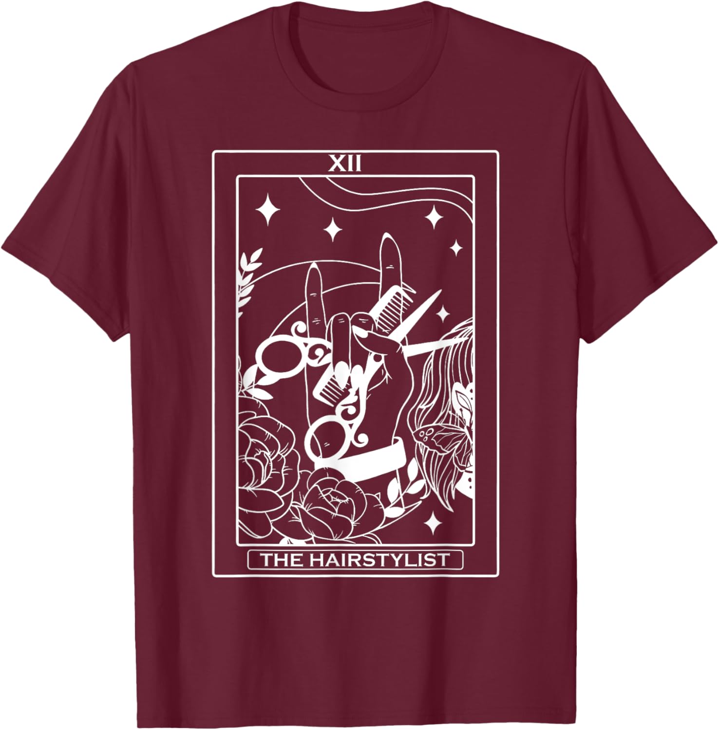 The Hairstylist Tarot Card Hairdresser Salon Hair Stylist T-Shirt - T-Shirt | Maroon