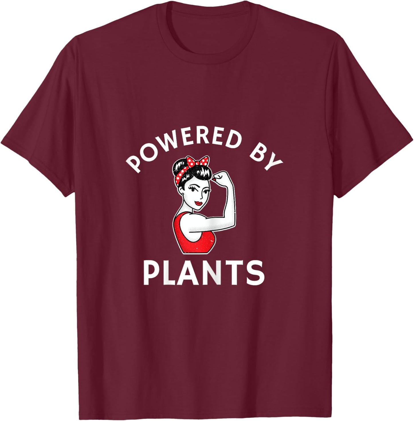 Powered By Plants Retro Women's Vegan Fitness T-Shirt - T-Shirt | Maroon