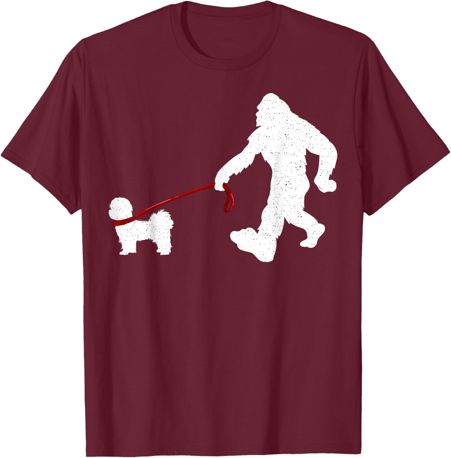 Funny Bigfoot Walking With Shih Tzu Dog Lover Bigfoot Men Women Kids T-Shirt - T-Shirt | Maroon