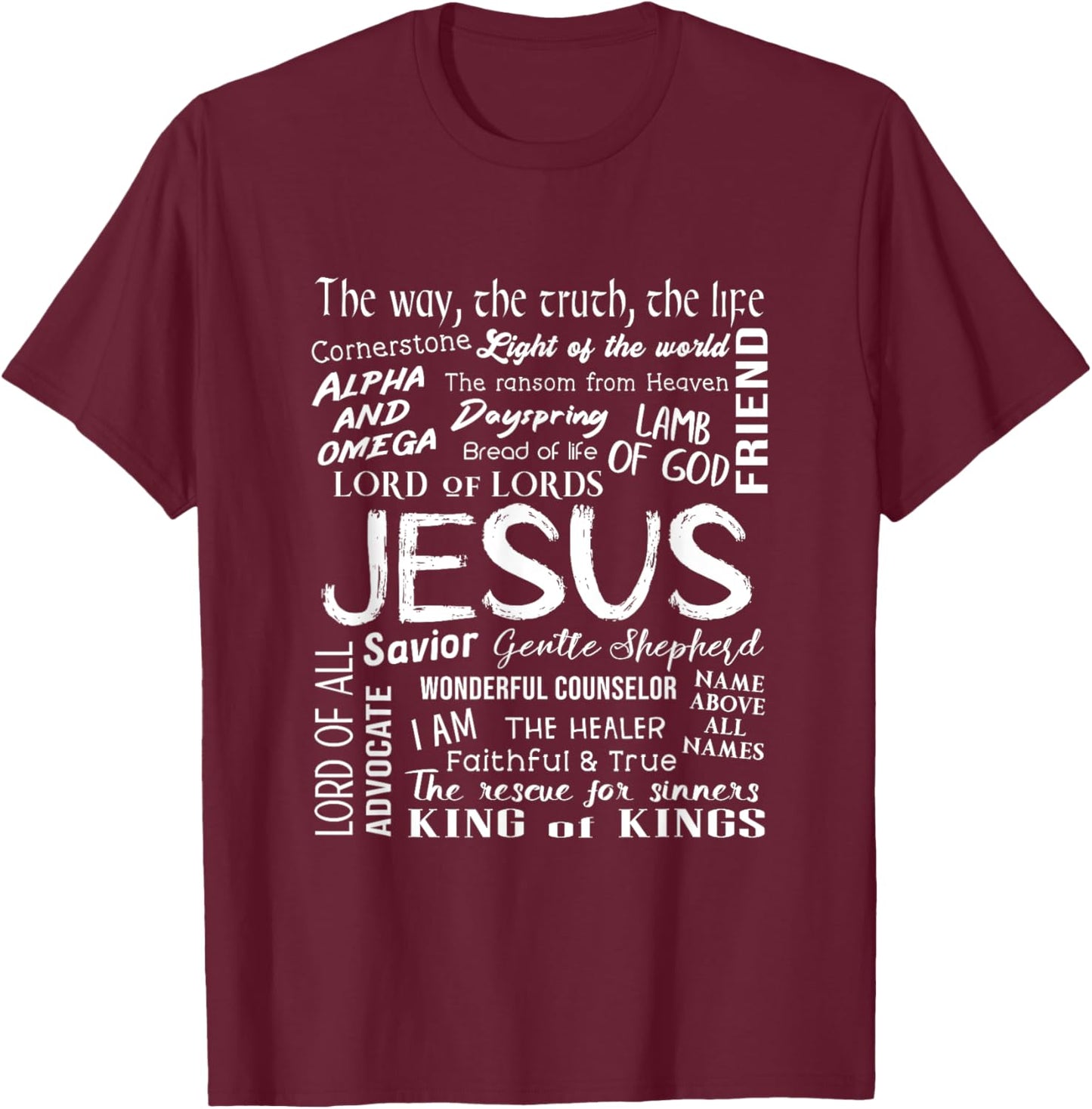 Names of Jesus - Christian Bible T-Shirt - T-Shirt | Maroon