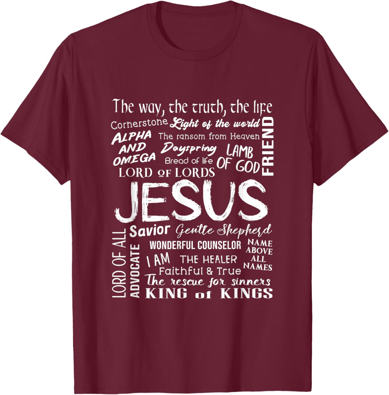 Names of Jesus - Christian Bible T-Shirt - T-Shirt | Maroon
