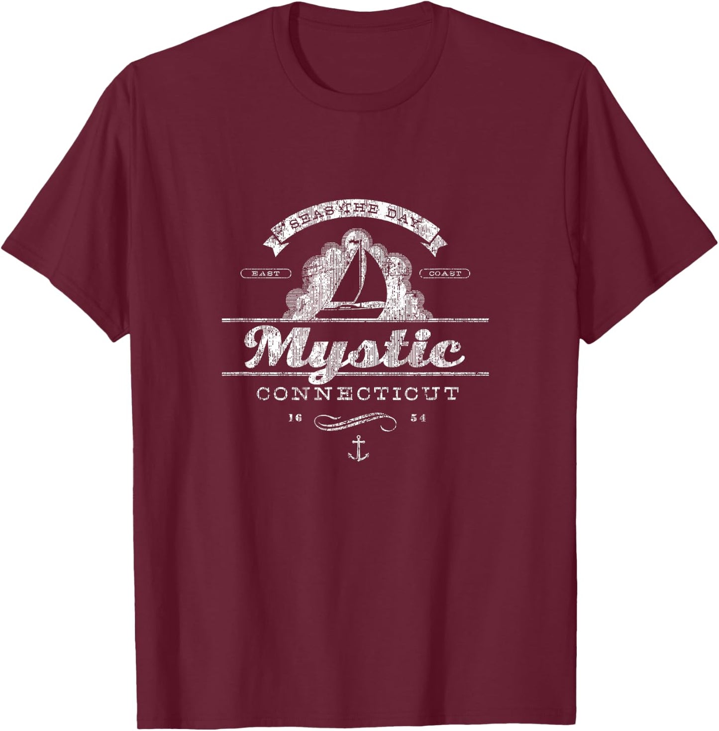 Mystic CT Sailboat Vintage Nautical Throwback T-Shirt - T-Shirt | Maroon