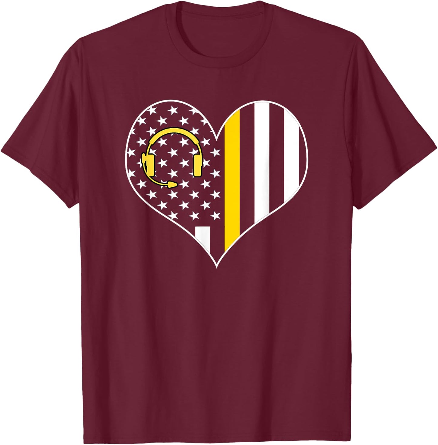 911 Dispatcher Gold Line USA Flag Emergency Dispatchers Gift T-Shirt - T-Shirt | Maroon