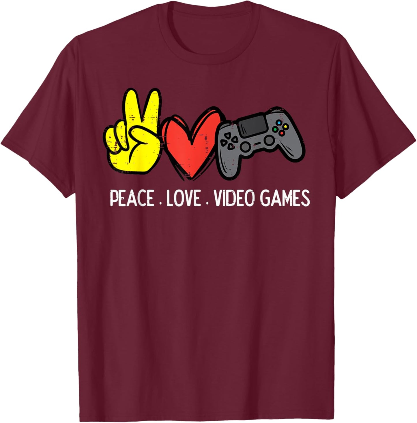 Peace Love Video Games Gamer Men Boys Kids Women Youth Teen T-Shirt - T-Shirt | Maroon