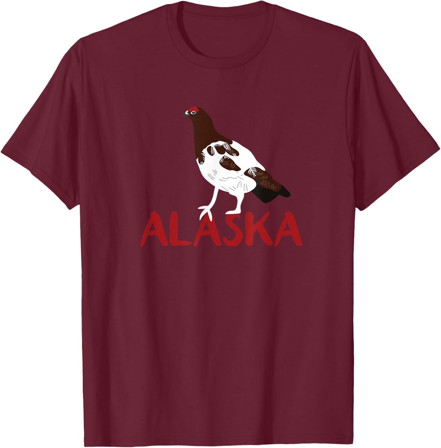 Willow Ptarmigan Alaska State Bird Souvenir Style T-Shirt - T-Shirt | Maroon