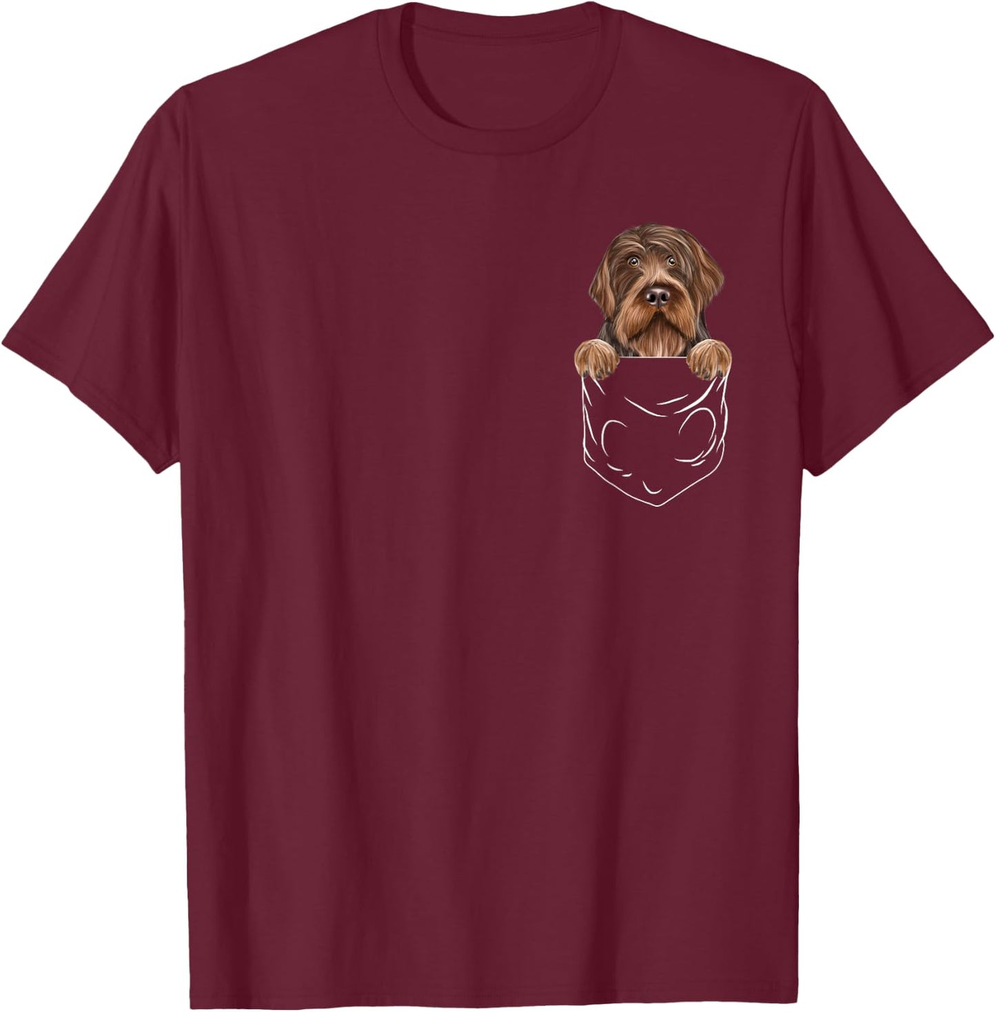 Wirehaired Pointing Griffons Owner Gift Dog In Pocket Wirehaired Pointing Griffon Funny Dog Lover Adults Kids Black Short Sleeve Modern Humorous Cartoon Dog Themed T-Shirt - T-Shirt | Maroon