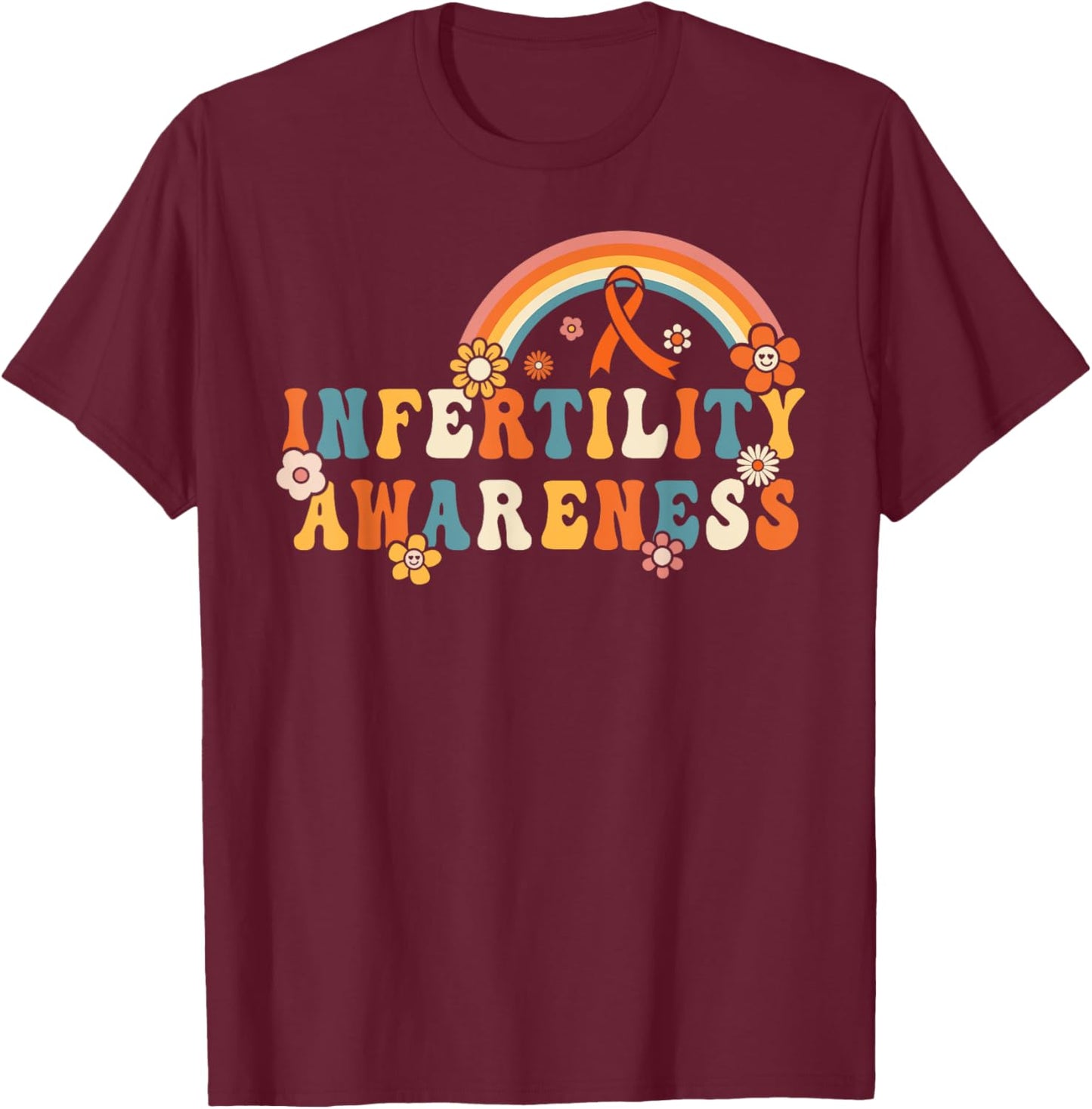 Groovy Infertility Awareness Orange Ribbon Rainbow Men Women T-Shirt - T-Shirt | Maroon