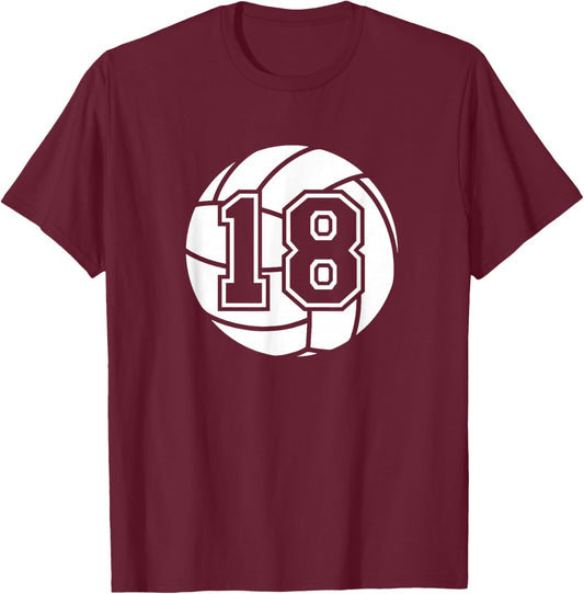 Volleyball Player #18 Volleyball Mom Dad Jersey Number 18 T-Shirt - T-Shirt | Maroon