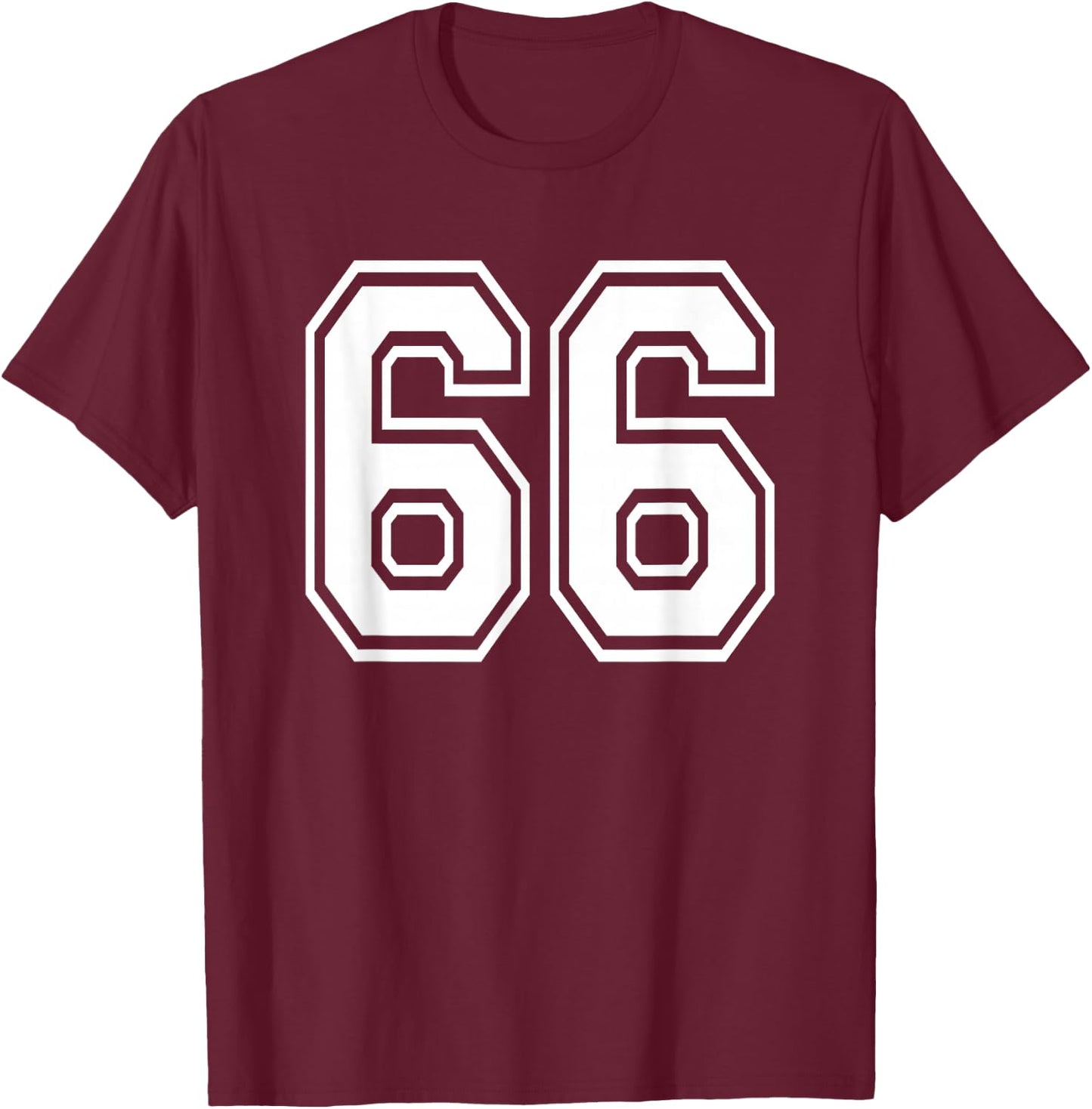 Number 66 66th Birthday Gift Player Team Numbered Jersey T-Shirt - T-Shirt | Maroon