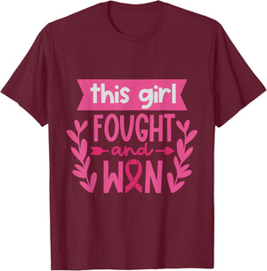 This Girl Fought and Won Breast Cancer Awareness Pink Ribbon T-Shirt - T-Shirt | Maroon