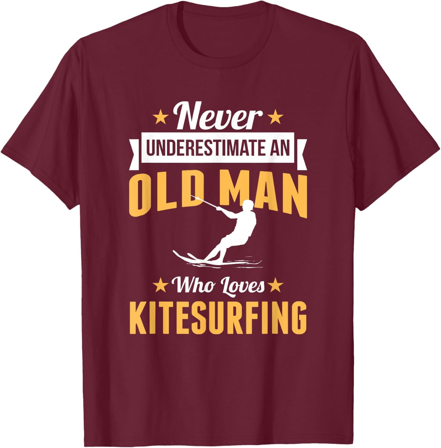 Kitesurfer Old Man Kitesurfing Board Gift Grandpa T-Shirt - T-Shirt | Maroon