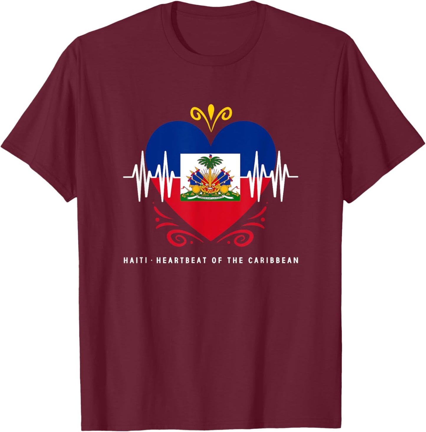 Haiti Heartbeat Of The Caribbean Heart Haitian Flag T-Shirt - T-Shirt | Maroon