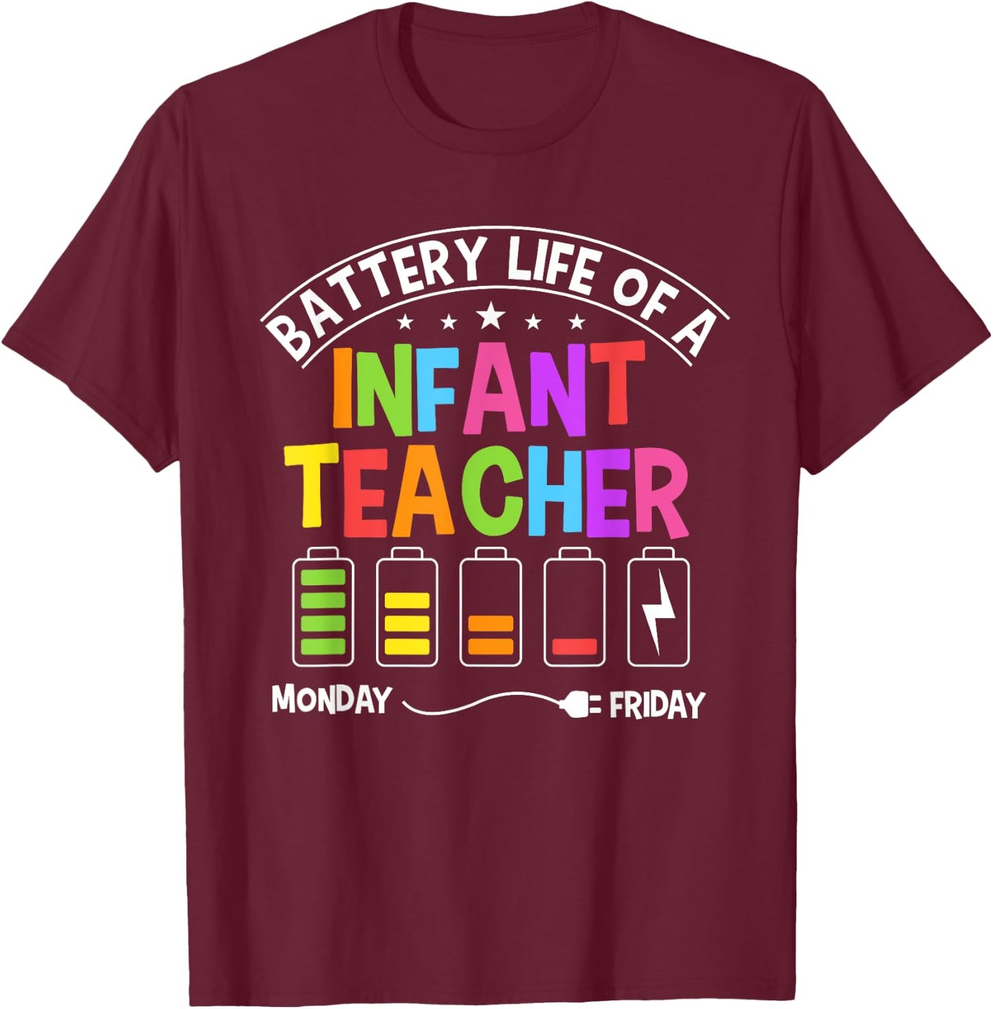 Funny Battery Life Of A Infant Teacher T-Shirt - T-Shirt | Maroon