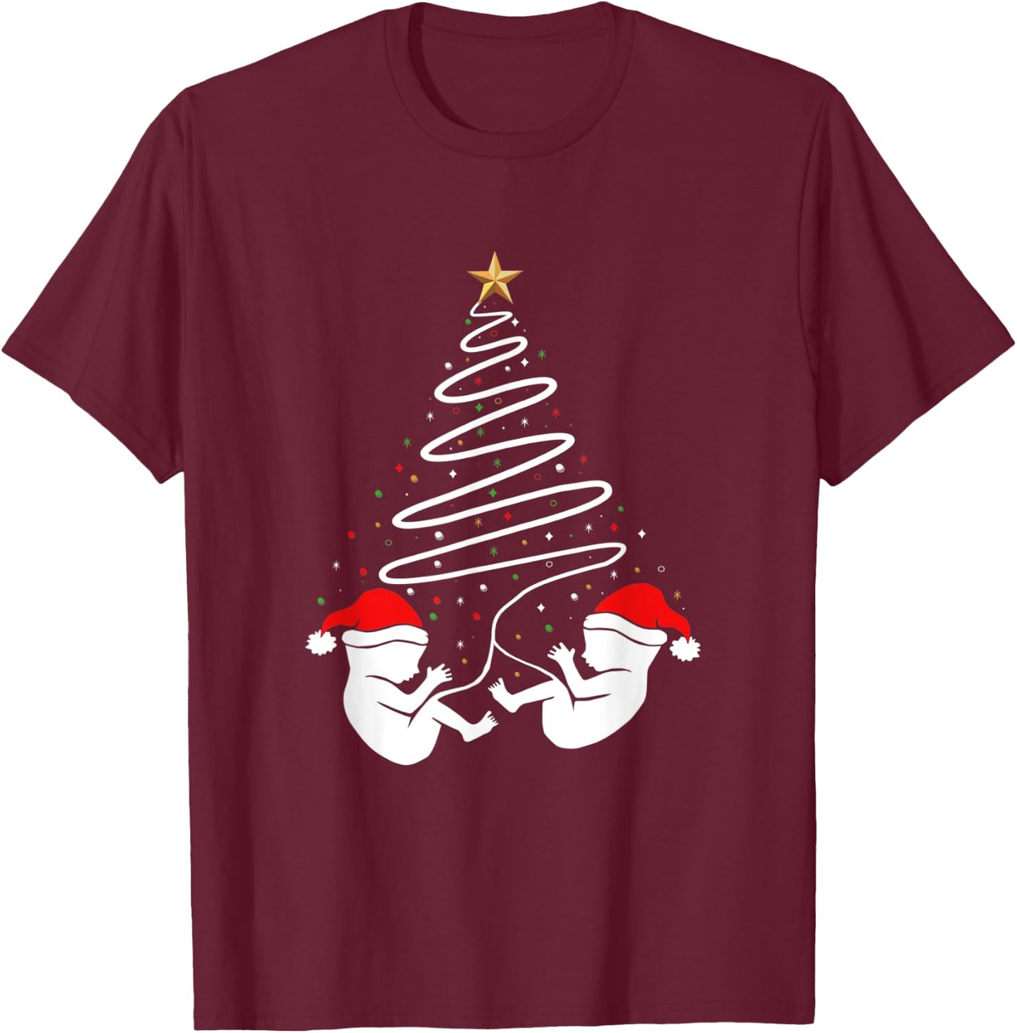 Baby Twins Announcement Clothing Holiday Christmas Pregnancy T-Shirt - T-Shirt | Maroon
